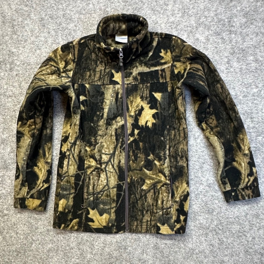 Columbia Fleece Jacket Youth L 14/16 Camo Hunting Full Zip Mock Neck Camo